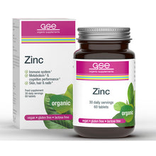 GSE Organic Supplements Zinc tablets are in a brown glass jar with a screw top lid. In a  box.