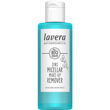 Lavera 2 in 1 Micellar Make-Up Remover is in a plastic bottle with a flip top lid