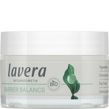 Lavera Barrier Balance Day Cream with prebiotics and organic green tea in a glass jar  made with a minium of 30% used glass