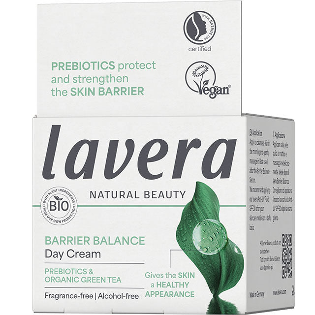 Lavera Barrier Balance Day Cream with prebiotics and organic green tea in a box 
