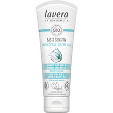 lavera Basis Sensitive Hand Cream with Organic aloe vera and Organic Shea Butter in a plastic tube 