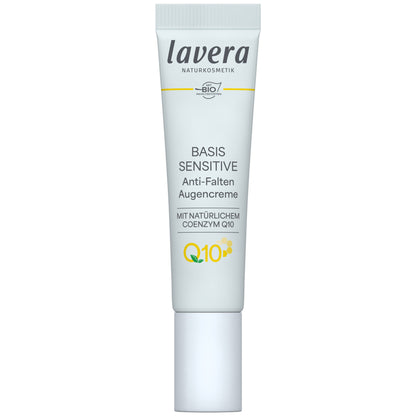 Lavera Bais Sensitive Anti-Ageing Eye Cream is in a tube on a white background