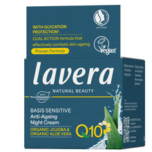 Lavera Basis Sensitive Anti Ageing Night Cream in a blue box on a white background