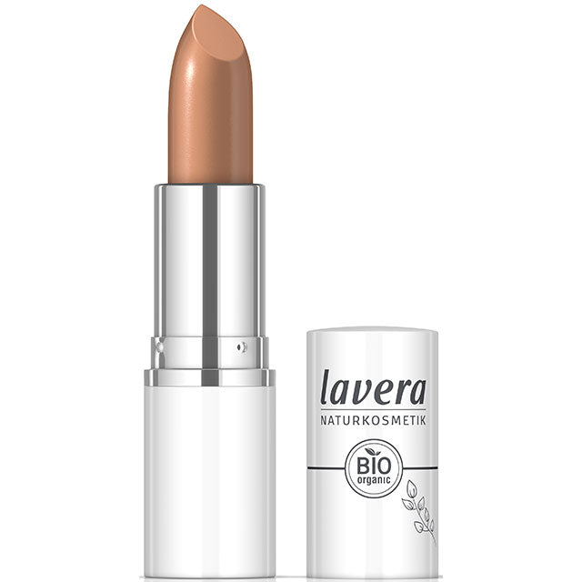 lavera Cream Glow Lipstick Golden Ochre 06 is a sunny glow shade with hints of yellow in a lipstick case with lid