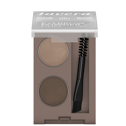 Lavera Eyebrow Powder Duo in an open container on a white background