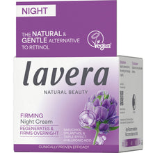 Lavera Firming Night Cream is in a purple and white box on a white background