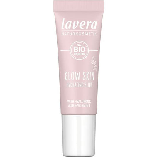 Lavera Glow Skin Hydrating Fluid in a tube with a screw top lid. 