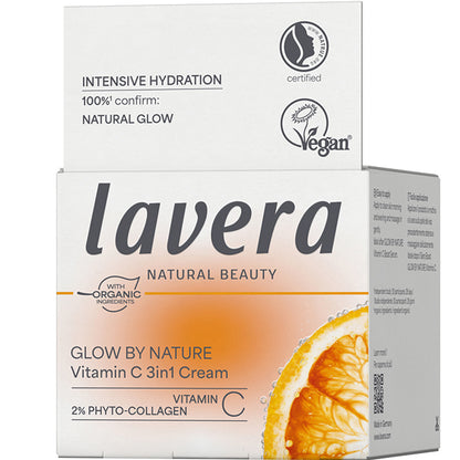 Lavera Glow by Nature Vitamin C 3 in 1  Cream in a white box on a white background 