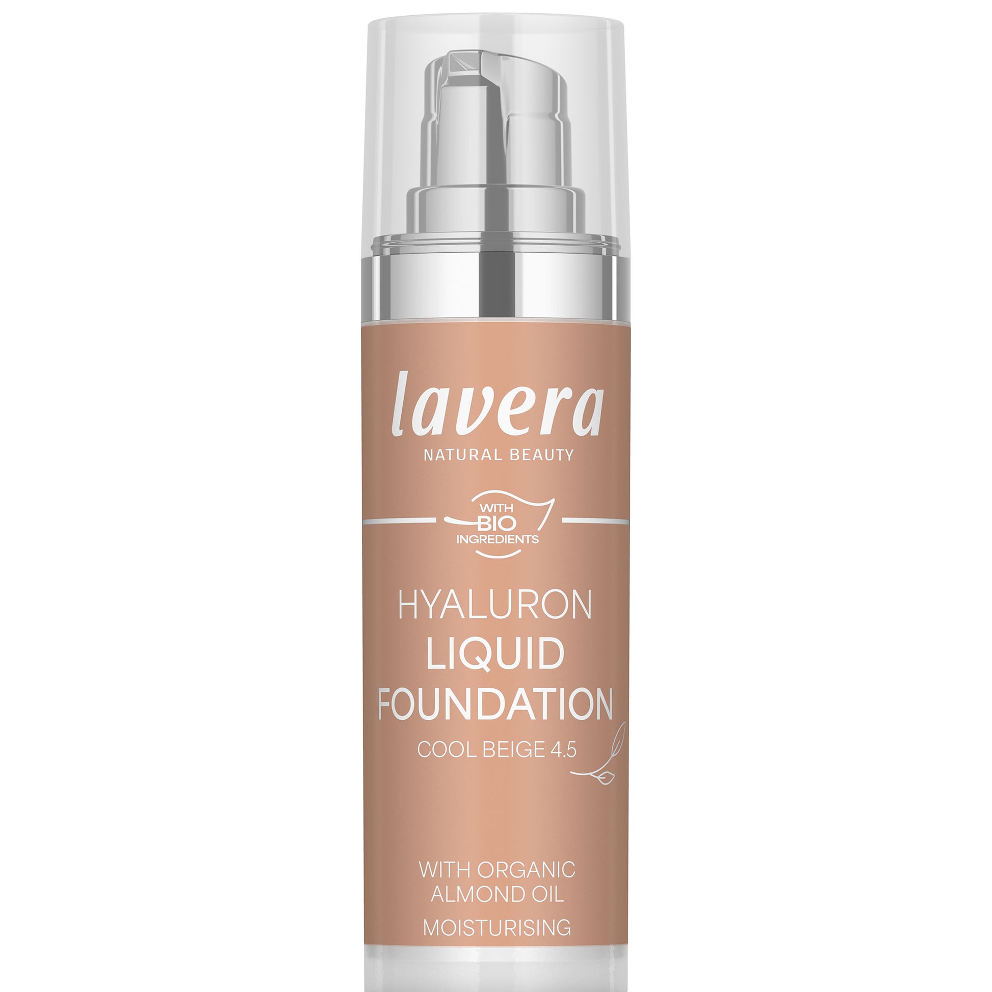 Lavera Hyaluron Liquid Foundation Cool Beige 4.5 in a bottle on a white background