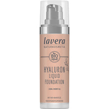 lavera Hyaluron Liquid Foundation Cool Ivory 02 is in a pump bottle with a cap 