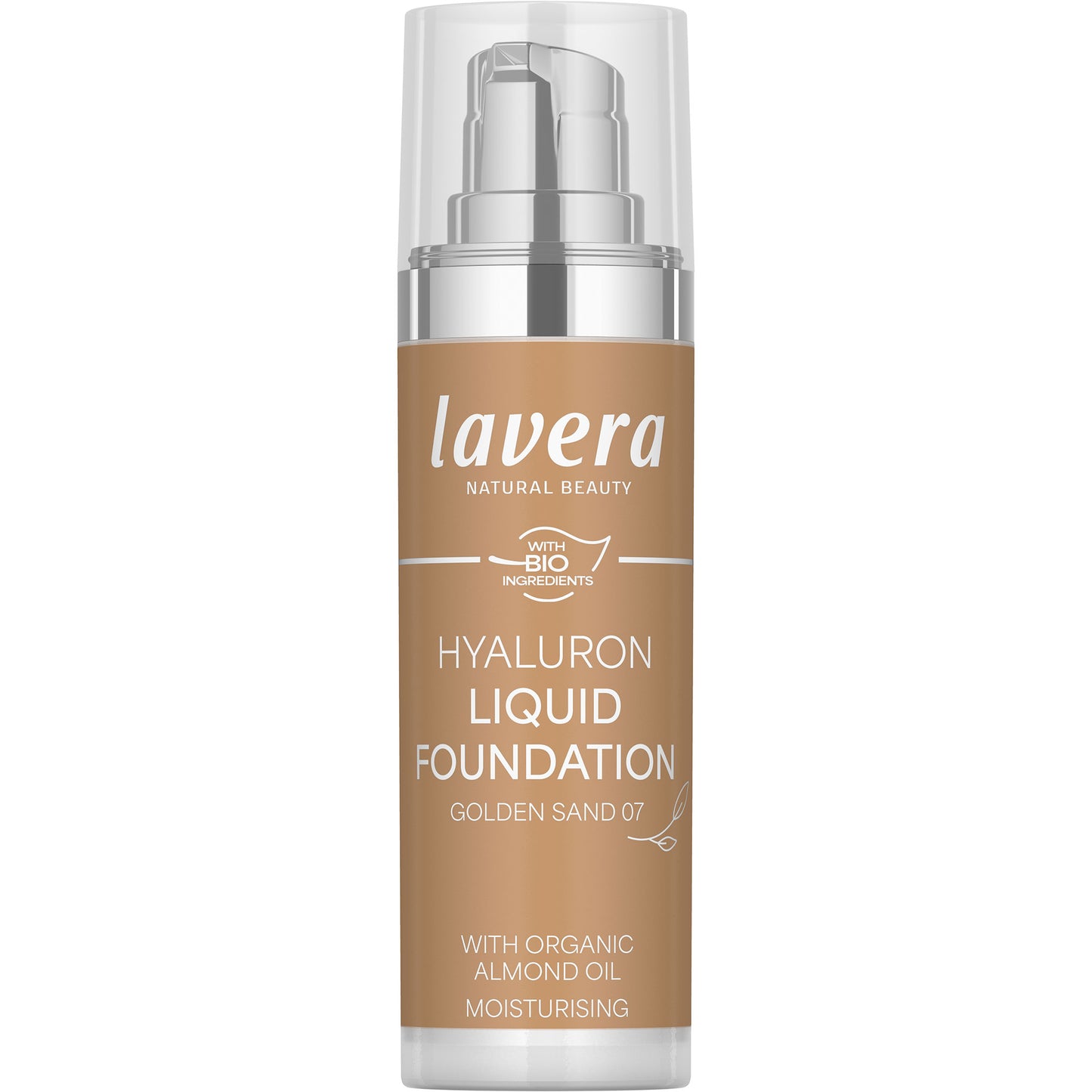 Lavera Hyaluron Liquid Foundation Golden Sand 07 in a bottle on a white background