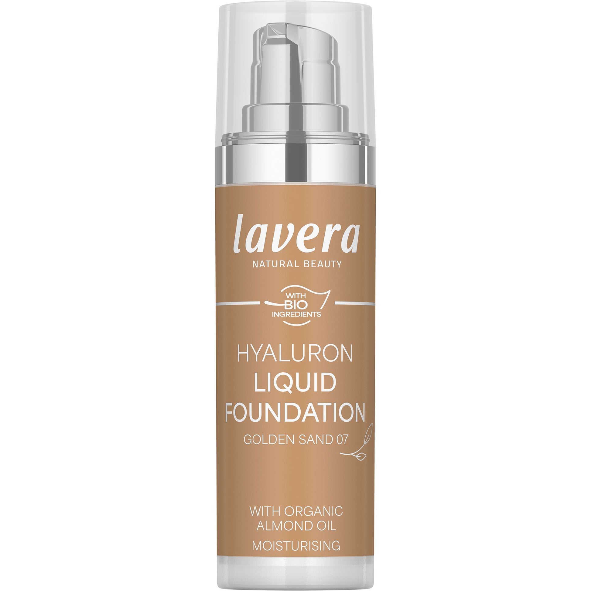Lavera Hyaluron Liquid Foundation Golden Sand 07 in a bottle on a white background