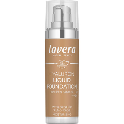 Lavera Hyaluron Liquid Foundation Golden Sand 07 in a bottle on a white background