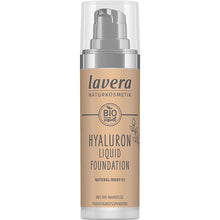 lavera Hyaluron Liquid Foundation Natural Ivory 01 is in a pump bottle with a cap.