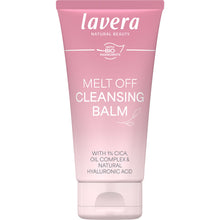Lavera Melt Off Cleansing Balm is in a pink  tube with a flip off lid on a white background