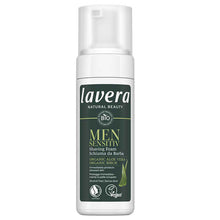 Laqvera Men Sensitiv Saving Foam in a white bottle with a green label on a white background 