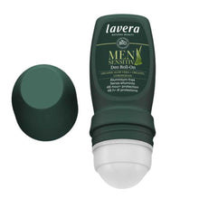 Open tube of the Lavera Men Sensitiv Deo Roll On on a white background.