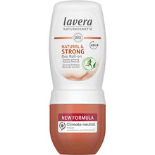 Lavera Natural and Strong Deo Roll-On with organic ginseng and natural minerals in a Roll On tube 