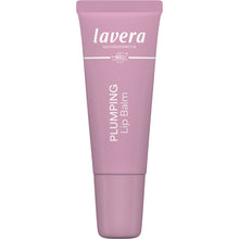 Lavera Plumping Lip Balm in a pink tube on a white background