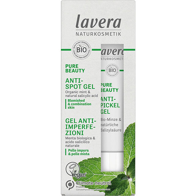 Lavera Pure Beauty Anti Spot Gel with Orgnaic Mint and Natural Salicylic Acid.  For Blemished and combination skin  types 