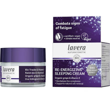 lavera Re-Energizing Sleeping Cream with organic grape and vitamin E to revitalise skin. Jar in a biodegradable box 