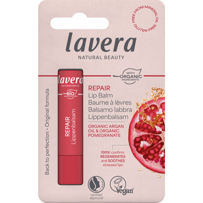 Lavera Repair Lip Balm in a blister pack on a white background