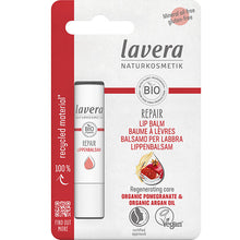 lavera Repair Lip Balm with organic pomegranate and organic argan oil in a blister pack