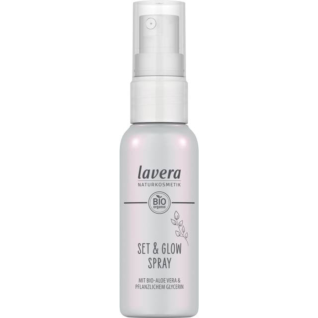 Lavera Set and Glow Spray is in a spray bottle with a lid
