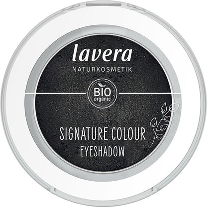 Lavera Signature Colour Eyeshadow Black Obsidian 03 is in a round pressed powder copmpact