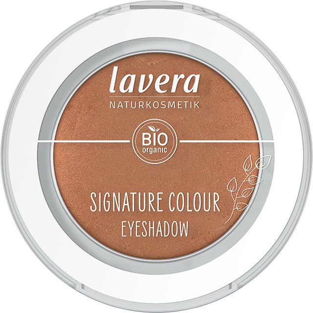 Lavera Signature Colour Eyeshadow Burnt Apricot 04 is in a round pressed powder compact 