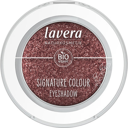lavera Signature Colour Eyeshadow Pink Moon 09 is in a round compressed powder compact