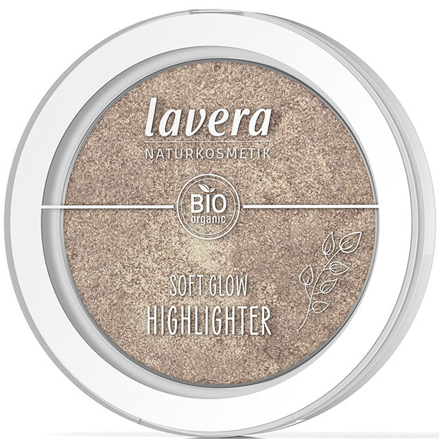 Lavera Soft Glow Highlighter Ethereal Light 02 is in a pressed powder compact