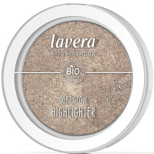 Lavera Soft Glow Highlighter Ethereal Light 02 is in a pressed powder compact