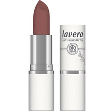 lavera Velvet Matt Lipstick Auburn Brown 03 is showing the lipstick colour  a medium brown shade with terracota tones  in a lipstick case with a lid