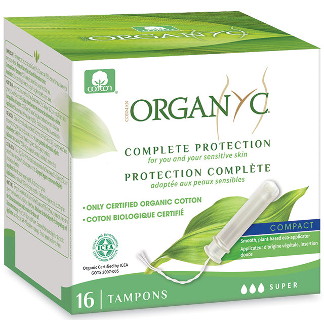 Organyc Compact Applicator Tampons Super. 16 Tampons in a box 