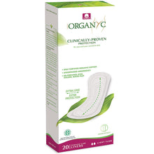 Organyc Extra Long Pantyliners flat for a light flow made with organic cotton. 20 liners in a box.