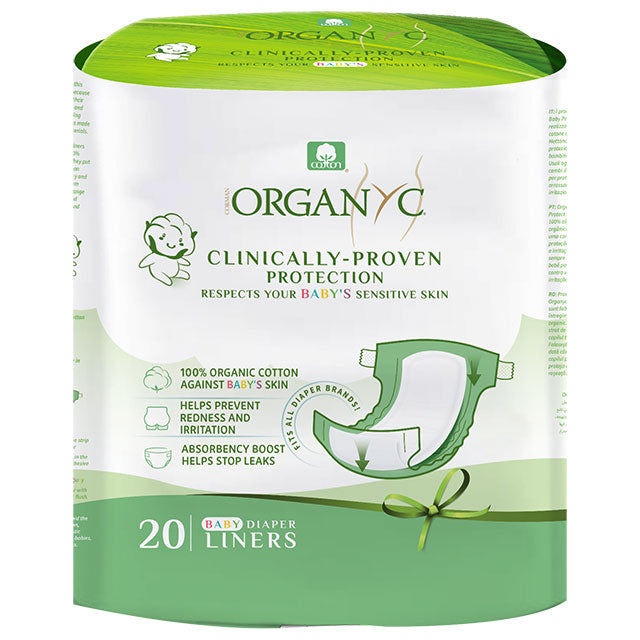 Organyc Nappy Liners made with 100% organic cotton in a pouch 