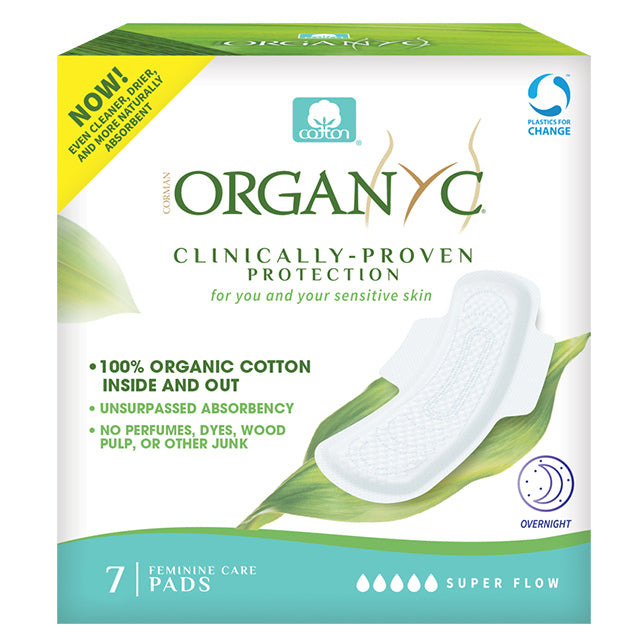 Organyc Organic Cotton Sanitary Pads  Supper Flow and For Overnight use. 7 pads in a box 