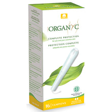 Organyc Applicator Tampons Regular made with 100% organic cotton and a cardboard applicator comes in a cardboard box.