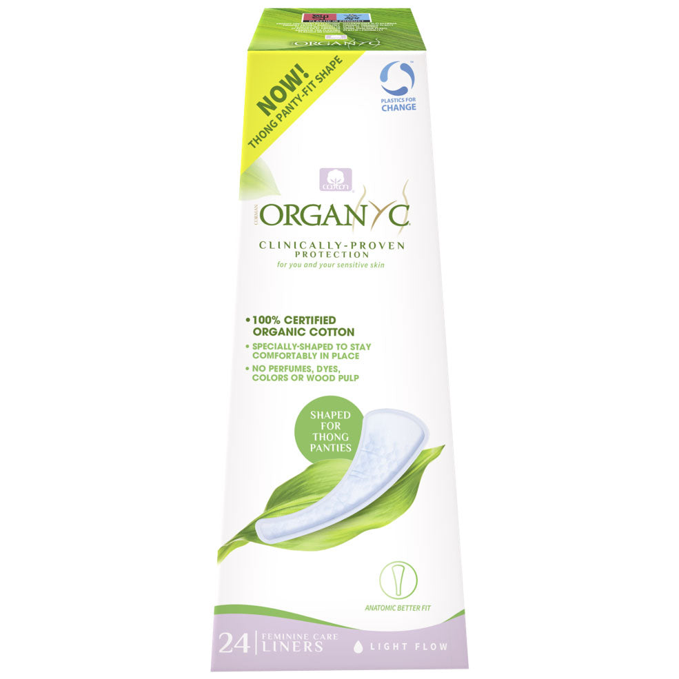 Organyc Panty Liner Thong Flat in a box on a white background