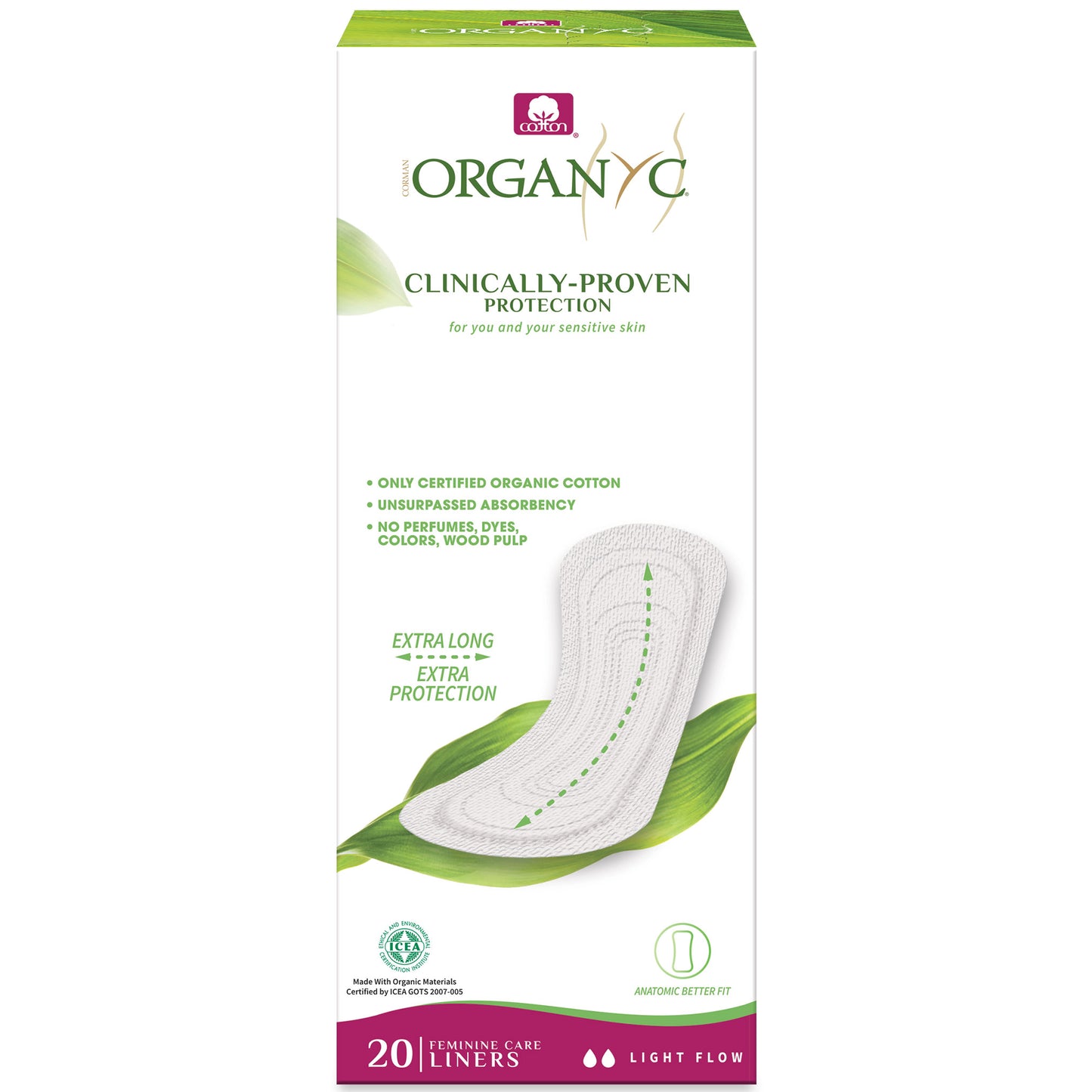 a Box of Organyc Panty Liners Extra Long  on a white background