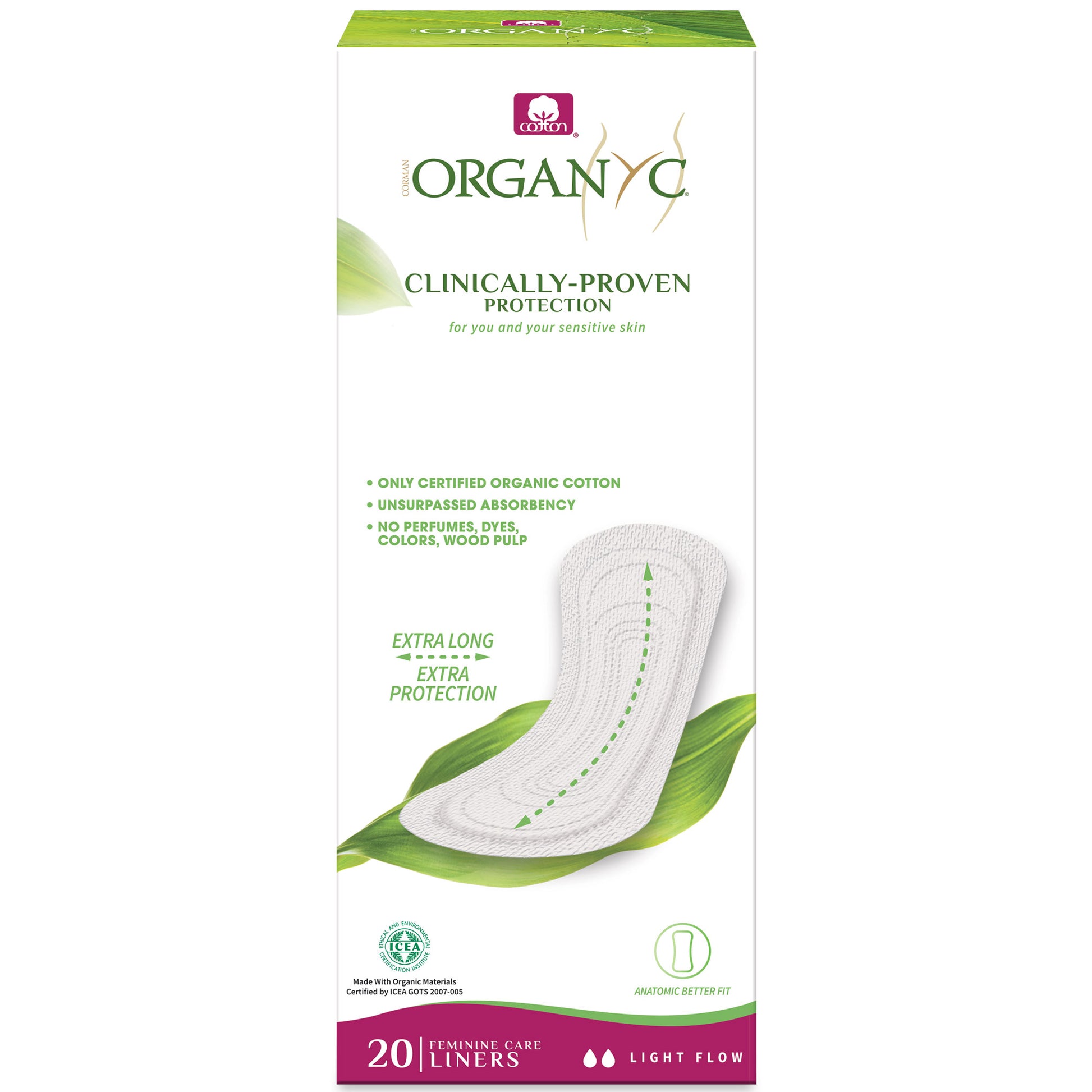 a Box of Organyc Panty Liners Extra Long  on a white background