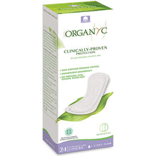 Organyc Organic Cotton Pantyliners for a light flow. flat and unwrapped 24 liners in a box 