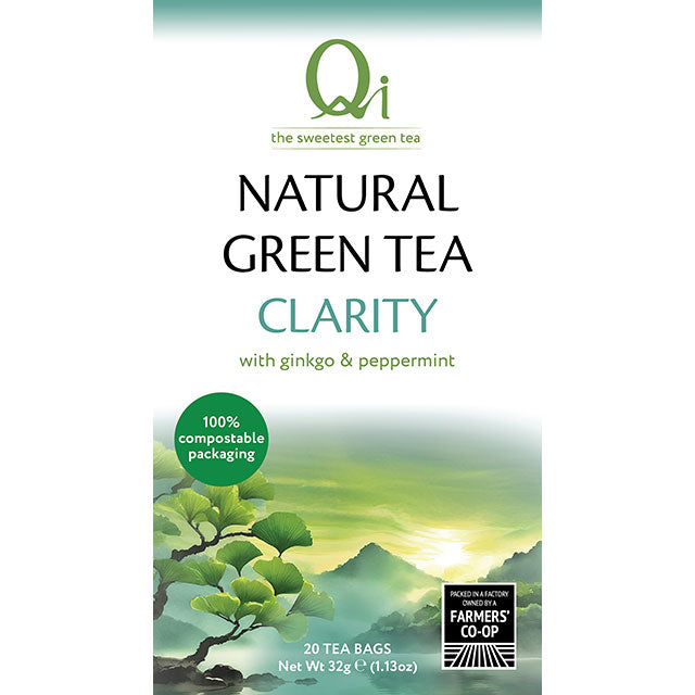 Qi Natural Green Tea Clarity with Gingko and Peppermint in a box 