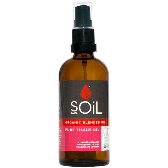 Soil Organic Blended Oil Pure Tissue Oil in a brown glass bottle 
