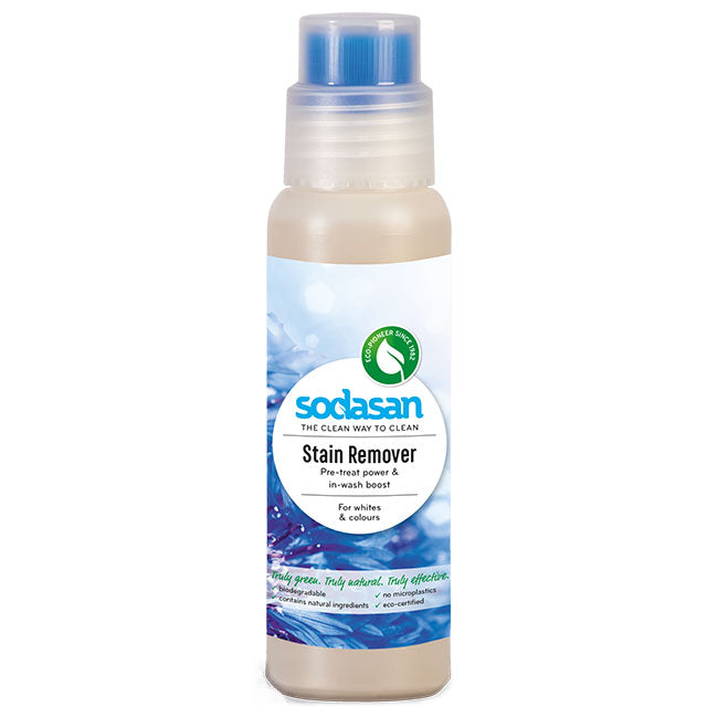 Sodasan Stain Remover Gel in a recycled plastic bottle with a screw top lid 