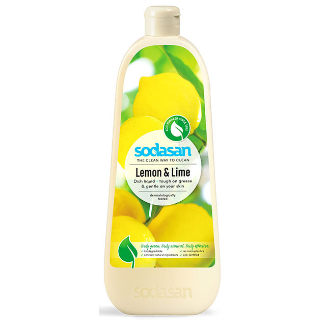 Sodasan Washing Up Liquid Lemon and Lime in a plastic bottle with a flip cap 