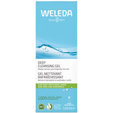 Weleda Deep Cleansing Gel with organic aloe vera and organic witch hazel in a green glass bottle in a biodegradable bo.