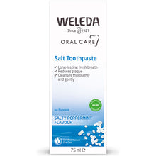 Weleda Salt Toothpaste with a Salty Peppermint Flavour is in a tube in a box 