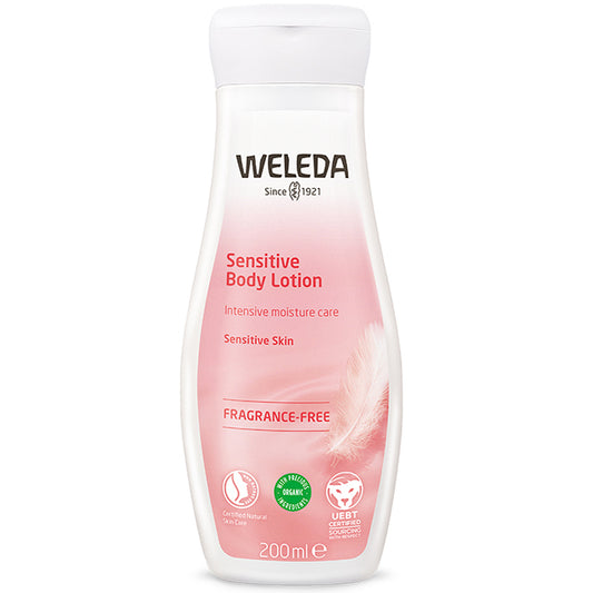 Weleda Sensitive Body Lotion is fragrance free suitable for sensitive skin. The lotion is in a plastic bottle